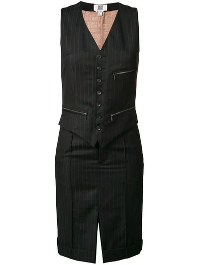 Shop Jean Paul Gaultier Vintage Pinstripe Waistcoat Dress - Black