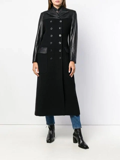 Pre-owned Jean Paul Gaultier Vintage Faux Leather Long Coat In Black