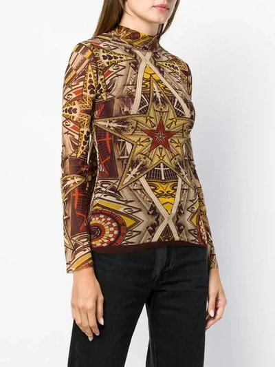Pre-owned Jean Paul Gaultier Vintage Star Print Turtleneck Top In Brown
