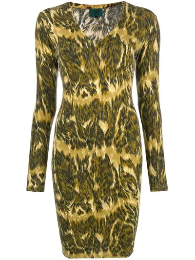 Pre-owned Jean Paul Gaultier Vintage V-neck Animal Print Dress In Green