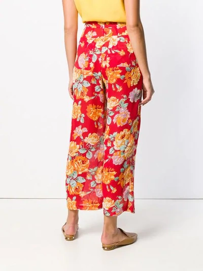 Pre-owned Kenzo Floral Wide-legged Trousers In Red
