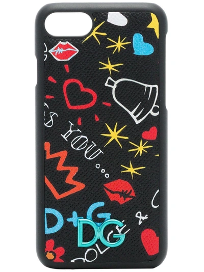 Shop Dolce & Gabbana Black And Multicoloured Graffiti Print Iphone 7 Case