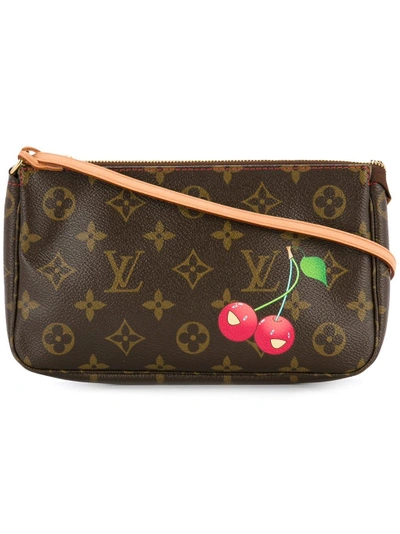 Shop Pre-owned Louis Vuitton Pochette Monogram Cherry Print Bag In Brown