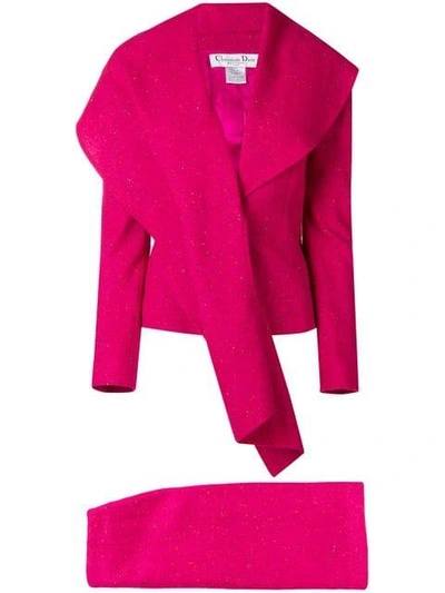 Pre-owned Dior  Waterfull Lapel Skirt Suit In Pink