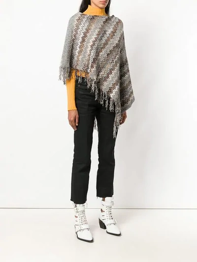 Pre-owned Missoni 2000's Asymmetric Fringed Poncho In Grey