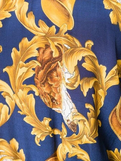 Pre-owned Ferragamo 1990's Trumpets Print Blouse In Blue