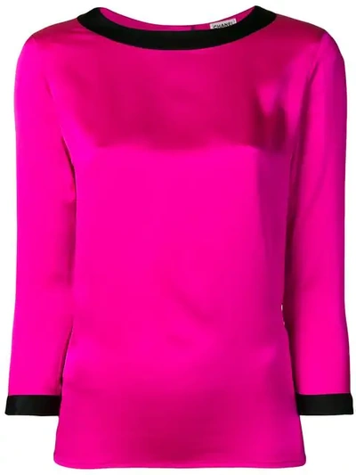 Pre-owned Chanel 1990's Contrast Trim Three-quarters Blouse In Pink