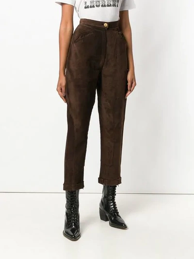 Pre-owned Chanel 1990's Tapered Cropped Trousers In Brown
