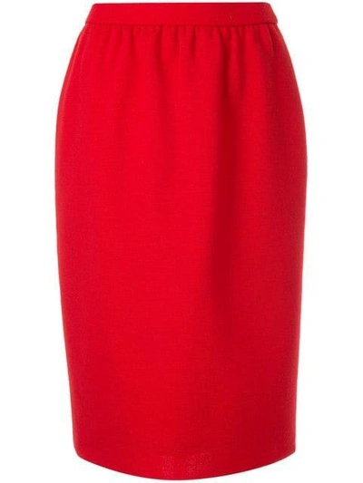Shop Saint Laurent Yves  Vintage Knee Pencil Skirt - Red