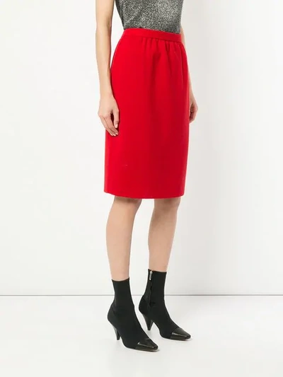 Shop Saint Laurent Yves  Vintage Knee Pencil Skirt - Red