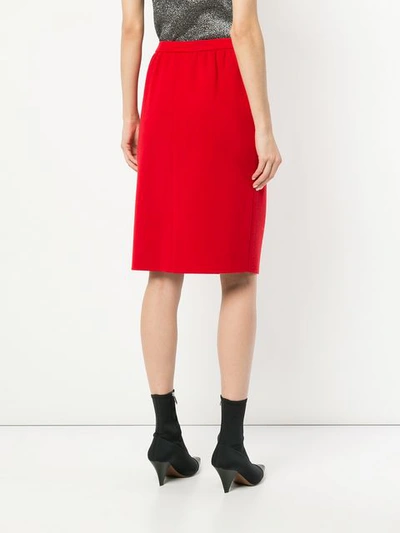 Shop Saint Laurent Yves  Vintage Knee Pencil Skirt - Red