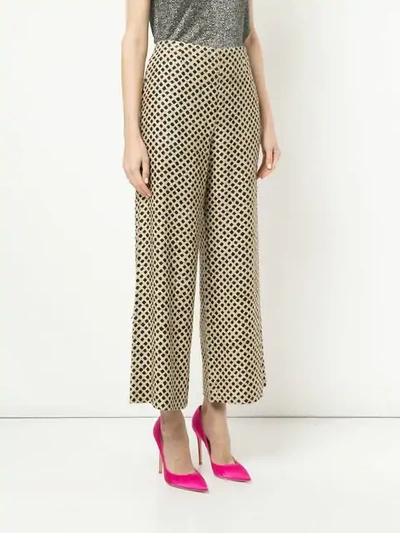 Shop Saint Laurent Yves  Vintage Geometric Pattern Cropped Trousers - Neutrals