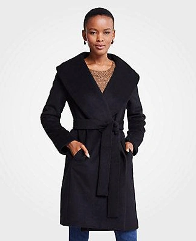 Shop Ann Taylor Petite Shawl Collar Wrap Coat In Black