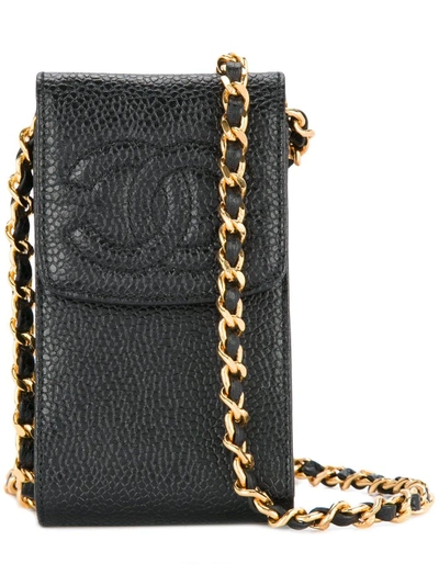 Pre-owned Chanel Vintage Logo Crossbody Phone Case - Black