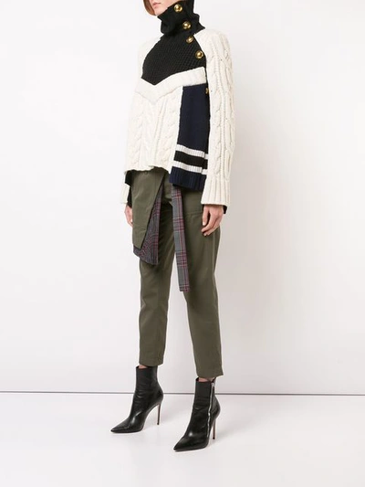 Shop Sacai Deconstructed Cable Knit Sweater - White