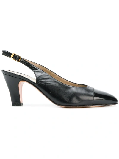 Shop Ferragamo Salvatore  Vintage Contrast Toe Slingback Pumps - Black