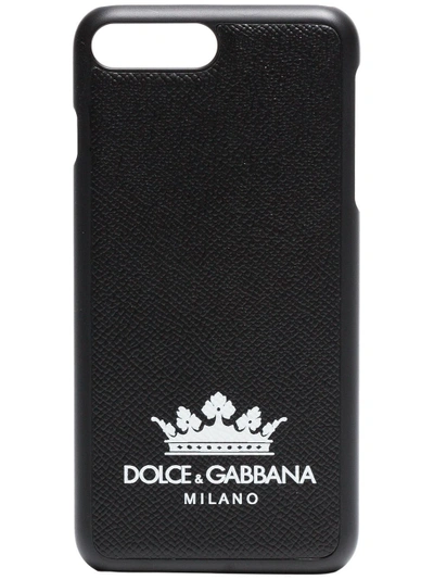 Shop Dolce & Gabbana Black Leather Crown Logo Iphone 7 Plus Case