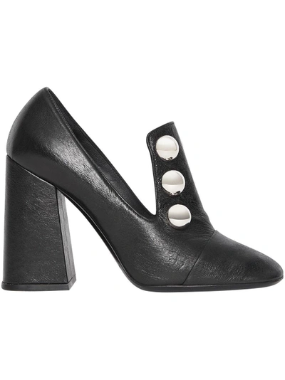 Shop Burberry Stud Detail Leather Block-heel Pumps - Black