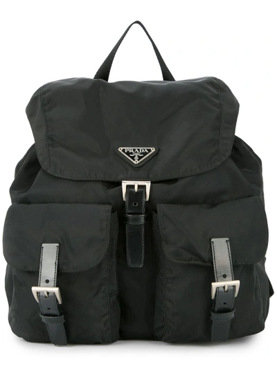 Shop Prada Vintage Logo Plaque Backpack - Black