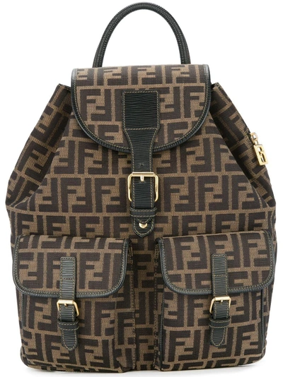 Shop Fendi Vintage Zucca Pattern Backpack Hand Bag - Brown