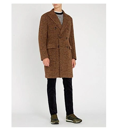 Shop Slowear Houndstooth Alpaca-blend Coat In Brown
