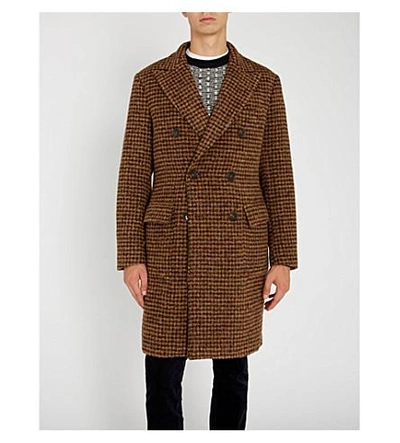 Shop Slowear Houndstooth Alpaca-blend Coat In Brown