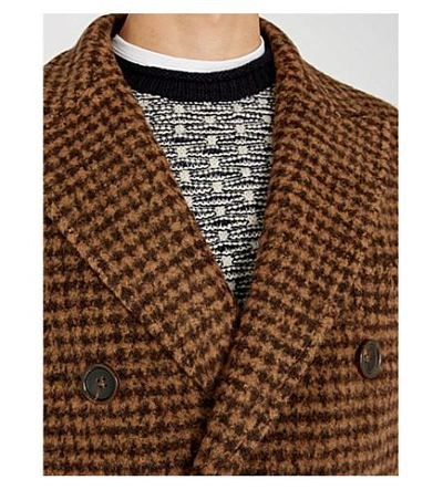 Shop Slowear Houndstooth Alpaca-blend Coat In Brown