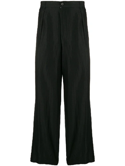 Shop Yohji Yamamoto Vintage Creased Wide Legged Trousers - Black