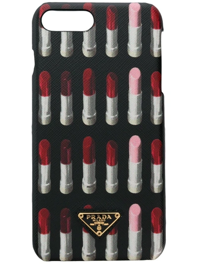 Shop Prada Lipstick Print Iphone 7 Plus Case - Black