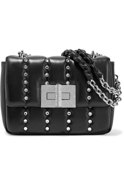 Shop Tom Ford Natalia Small Crystal-embellished Quilted Leather Shoulder Bag In Black