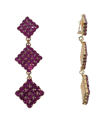 Shop Alessandra Rich Long Crystal Diamond Purple Earrings