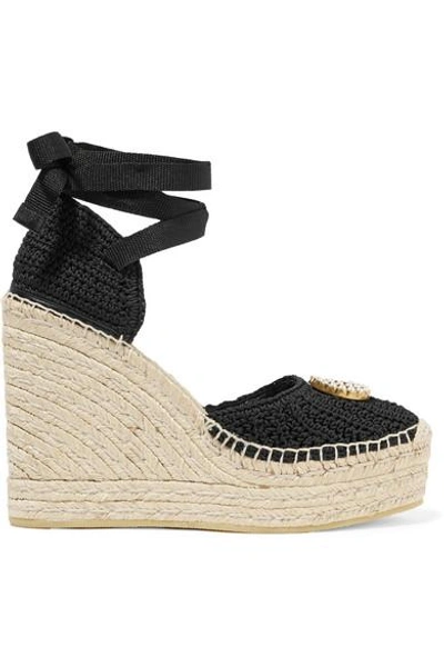 Shop Gucci Lilibeth Logo-embellished Crocheted Cotton Wedge Espadrilles