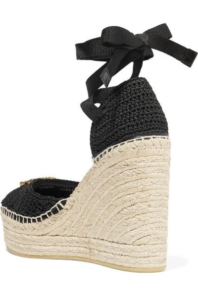 Shop Gucci Lilibeth Logo-embellished Crocheted Cotton Wedge Espadrilles