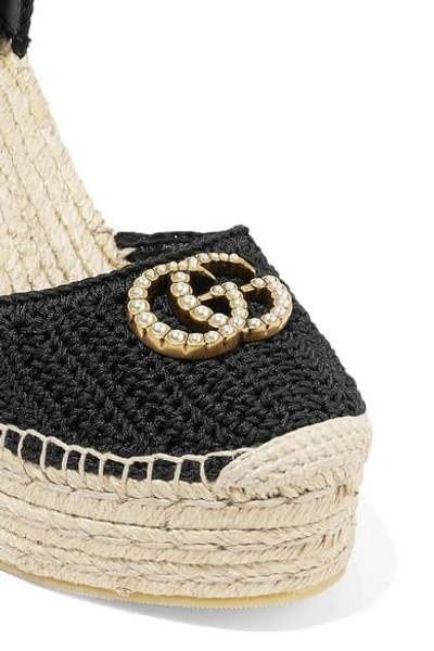 Shop Gucci Lilibeth Logo-embellished Crocheted Cotton Wedge Espadrilles