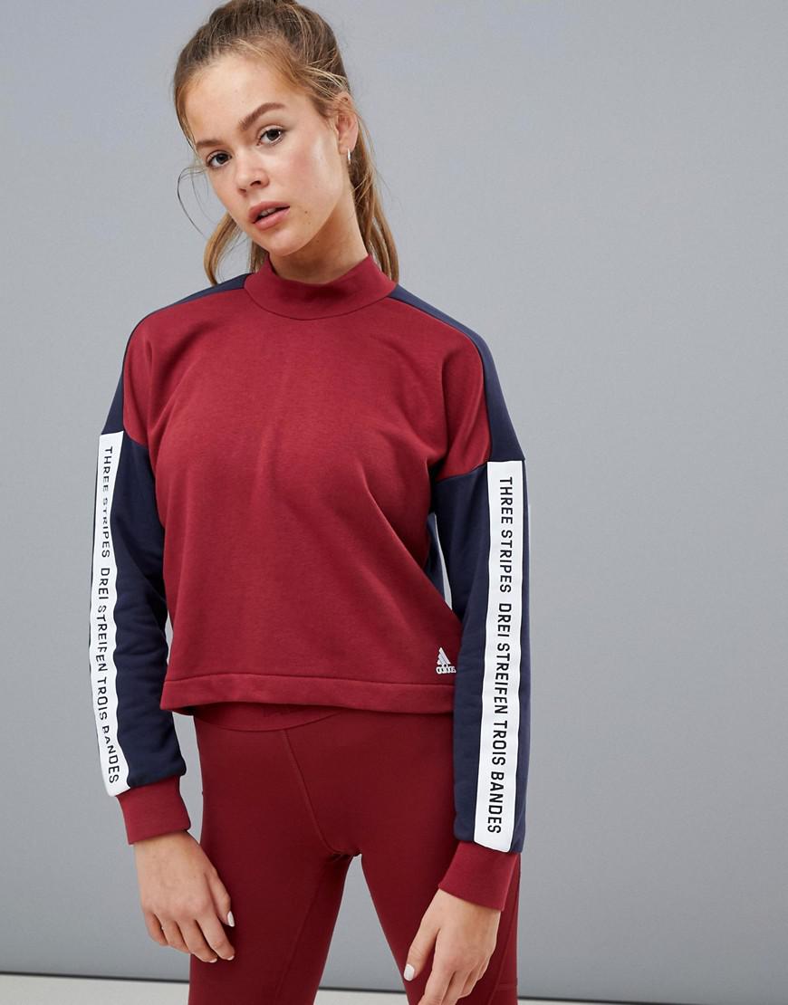 adidas originals authentic three stripe high neck sweatshirt in yellow