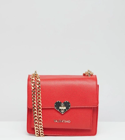 Shop Valentino By Mario Valentino Red Heart Lock Detail Mini Cross Body Bag - Red