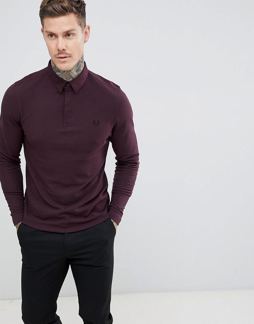 Fred Perry Oxford Collar Long Sleeve Polo In Burgundy - Red | ModeSens