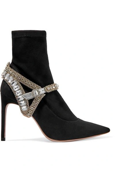 Shop Sophia Webster Lorena Crystal-embellished Stretch-suede Sock Boots In Black