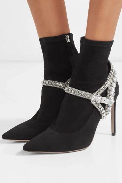 Shop Sophia Webster Lorena Crystal-embellished Stretch-suede Sock Boots In Black