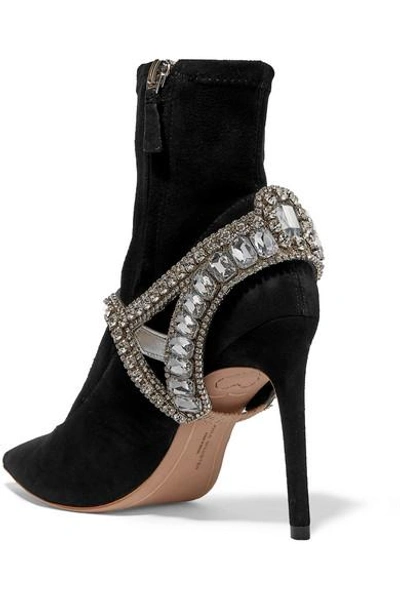 Shop Sophia Webster Lorena Crystal-embellished Stretch-suede Sock Boots In Black