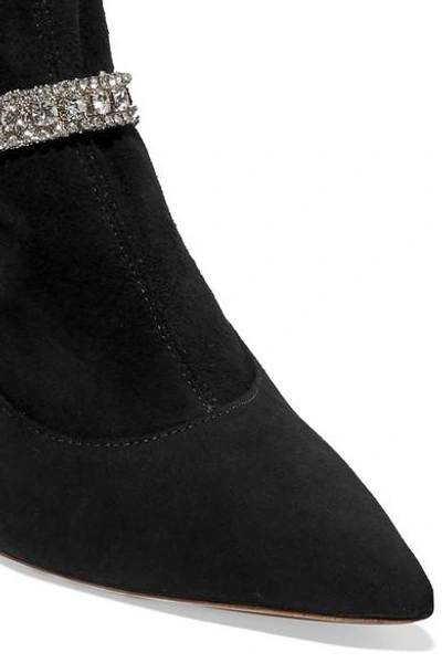 Shop Sophia Webster Lorena Crystal-embellished Stretch-suede Sock Boots In Black