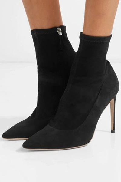 Shop Sophia Webster Lorena Crystal-embellished Stretch-suede Sock Boots In Black