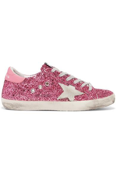 superstar distressed glittered leather sneakers