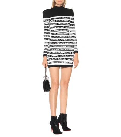 Shop Balmain Striped Knit Minidress In Black