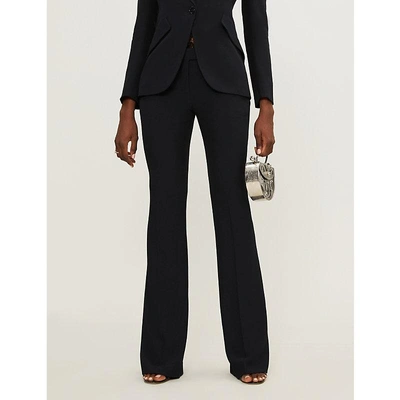 Shop Alexander Mcqueen Flared High-rise Crepe Trousers In Black