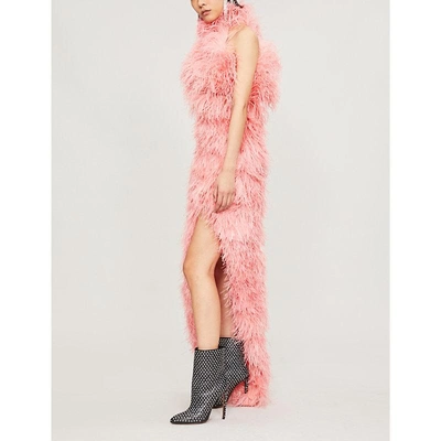 Shop Attico Asymmetric Feather Midi Dress In Pink