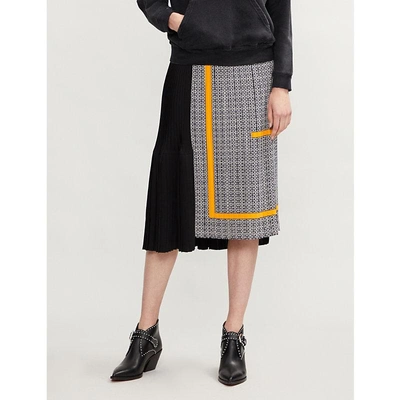 Shop Givenchy Monogram-panel Pleated Silk Skirt In Yellow/black