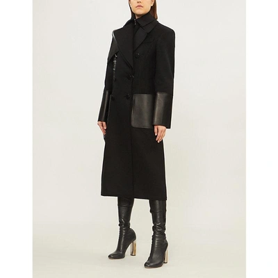 Shop Alexander Mcqueen Leather-panel Double-breasted Wool-felt Coat In Black