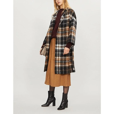 Shop Brunello Cucinelli Checked Alpaca And Wool-blend Coat In Grey Brown