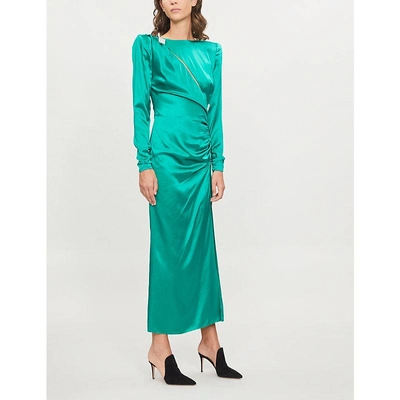 Shop Alessandra Rich Slashed Silk-satin Dress In Green